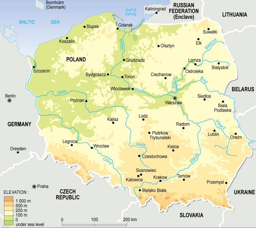 Topografische kaart van Polen - Kaart van Polen topografisch (Oost