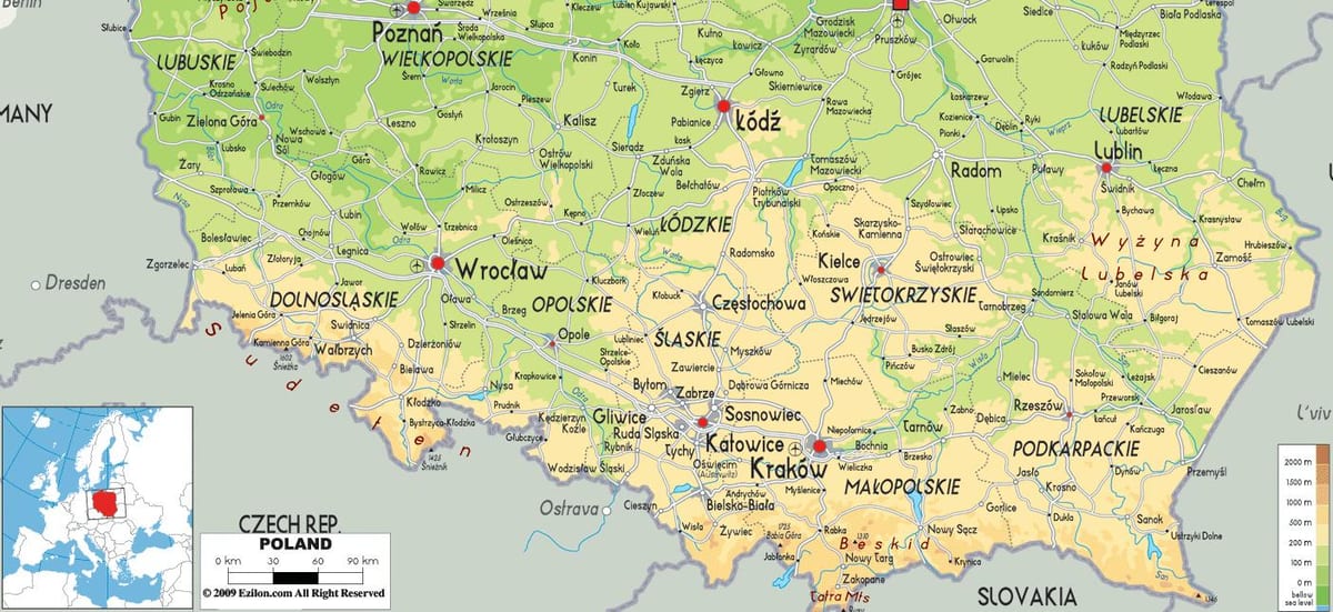 kaart van zuid-Polen