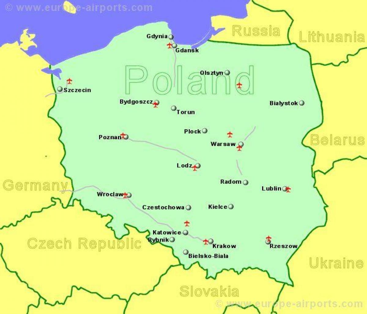 kaart van Polen tonen luchthavens