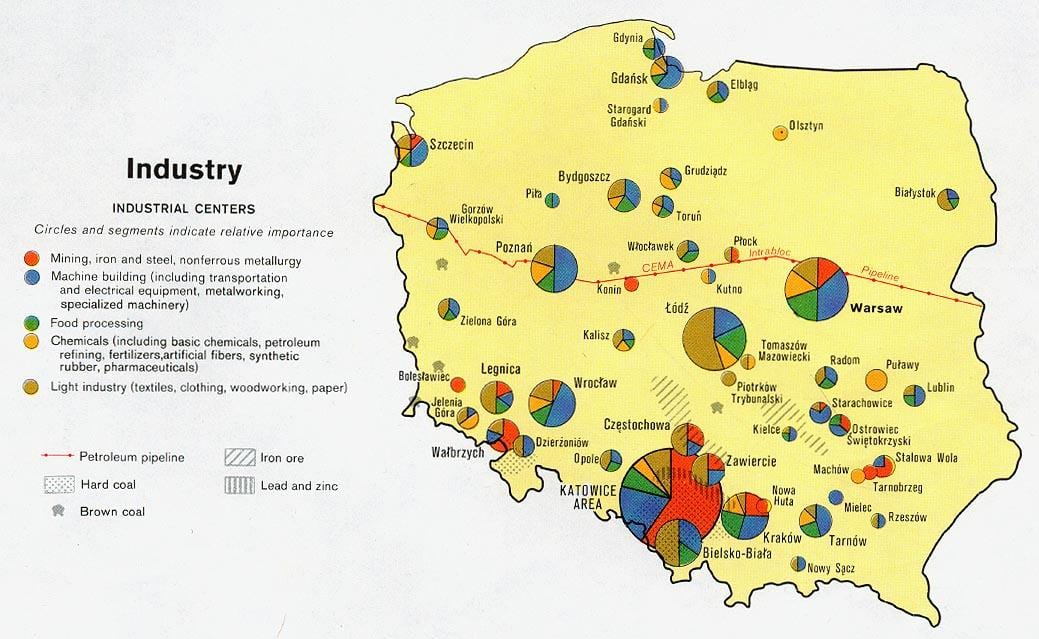 kaart van Polen natuurlijke ressources