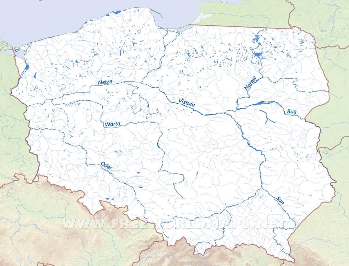 kaart van Polen rivieren
