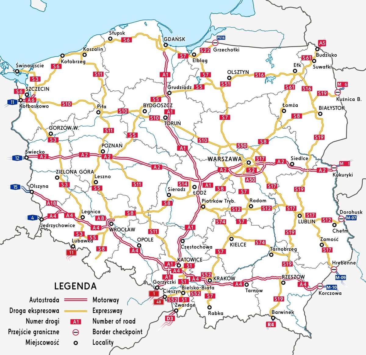 kaart van Polen snelweg