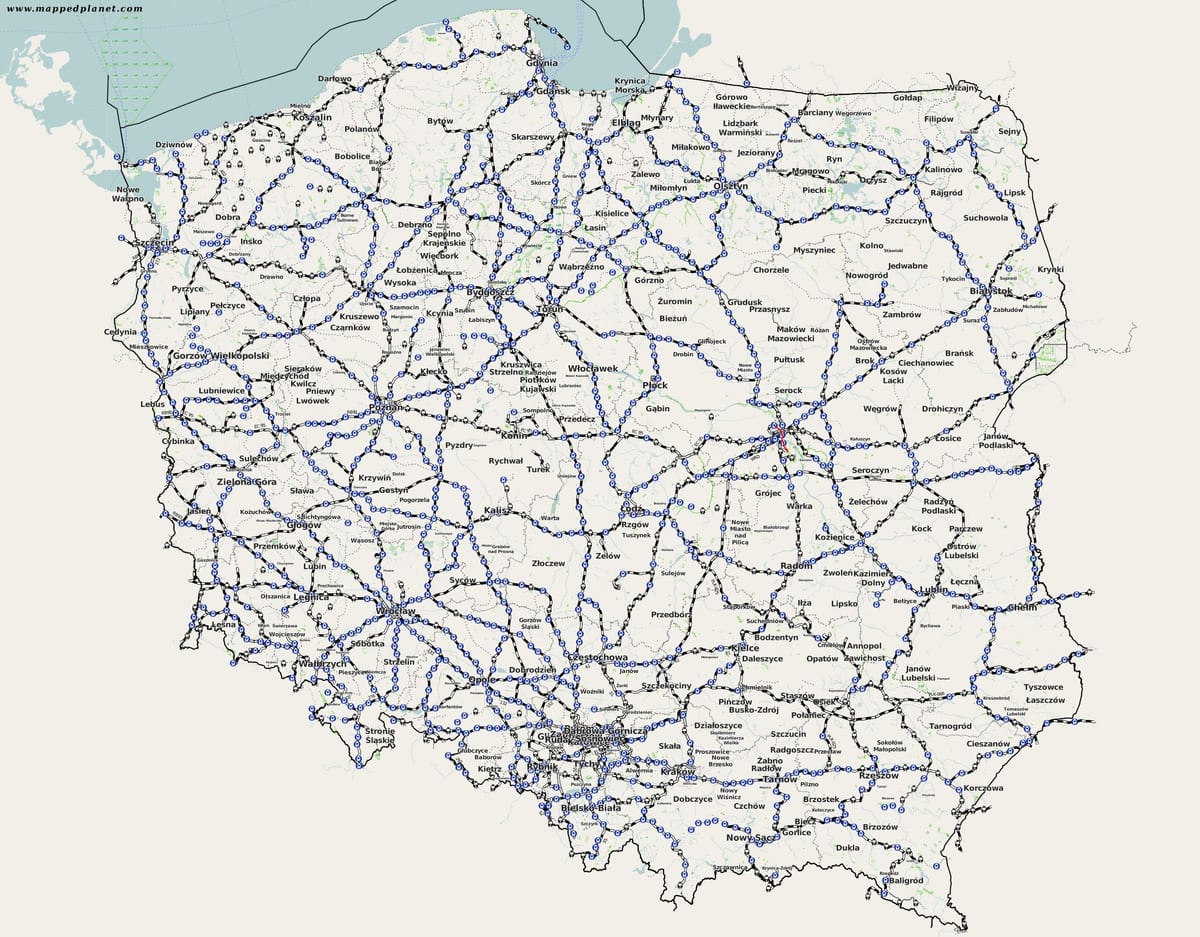 kaart van Polen rail
