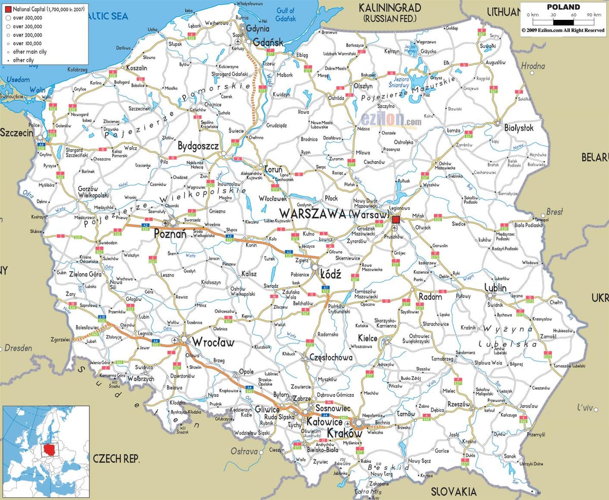 kaart van Polen wegen
