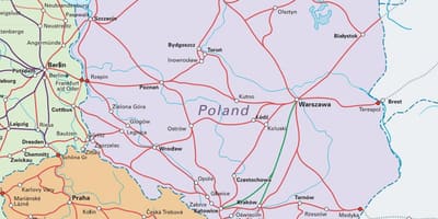 Kaart van Polen trein